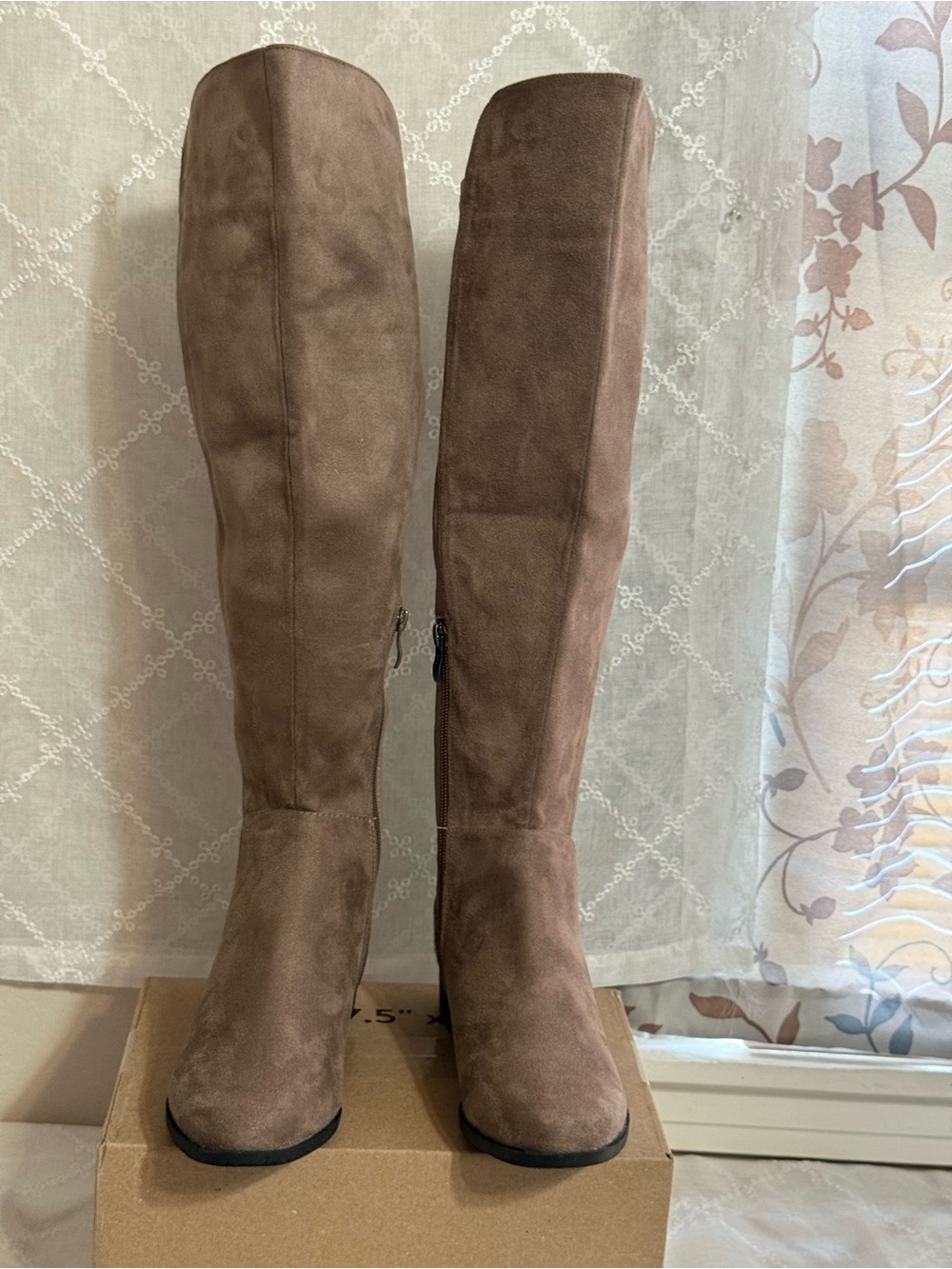 Tall Suede Knee-High Boots in Taupe